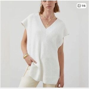 Anthropologie White Classic V-Neck Sweater Vest One Size